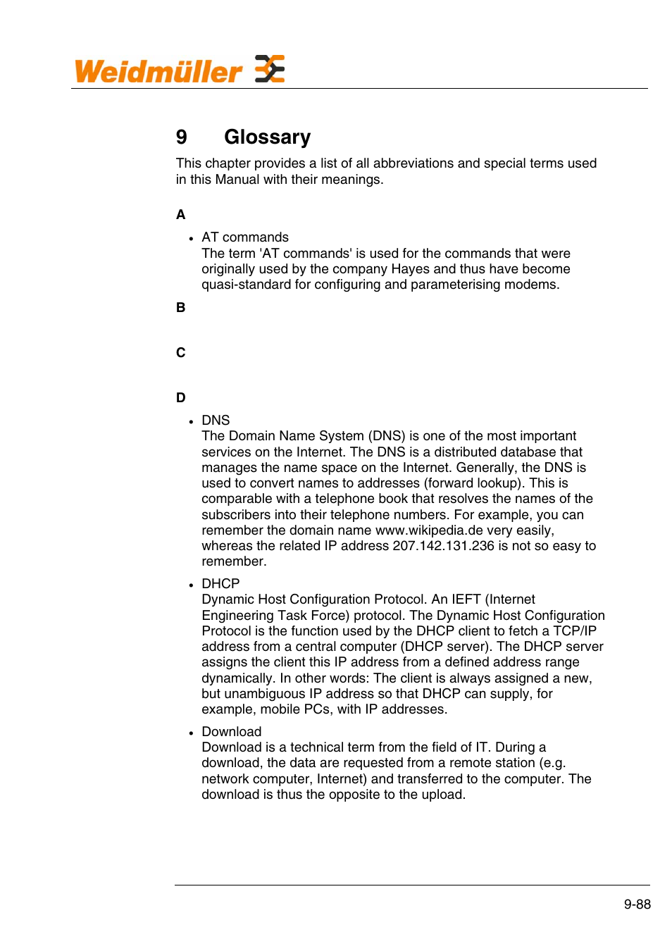 9 glossary, 9glossary | Weidmuller GPRS Alarm Unit User Manual | Page 90 / 94