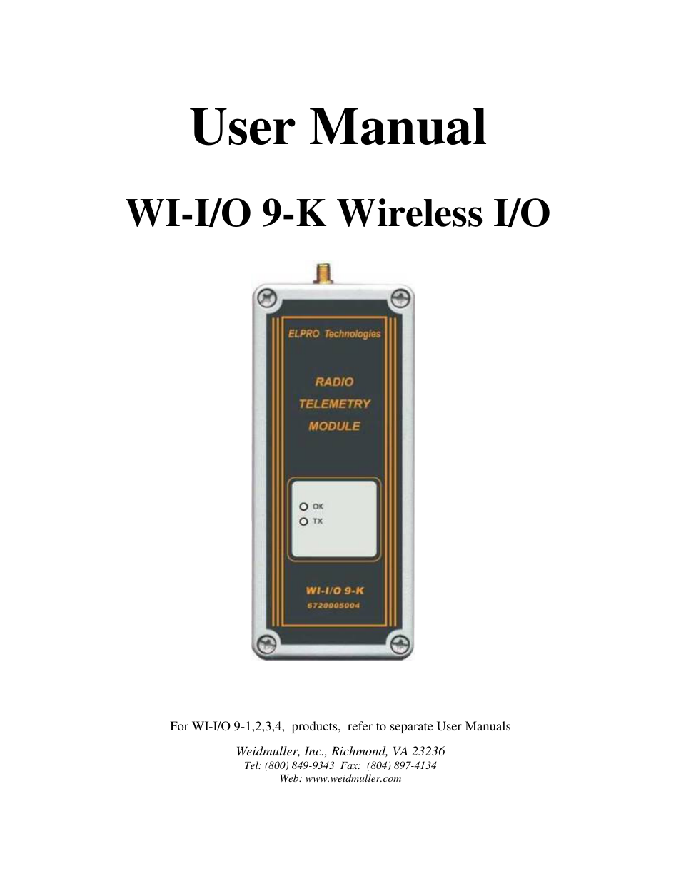 Weidmuller WI-I/O 9-K: Wireless I/O Transmitter v1.9 User Manual | 53 pages