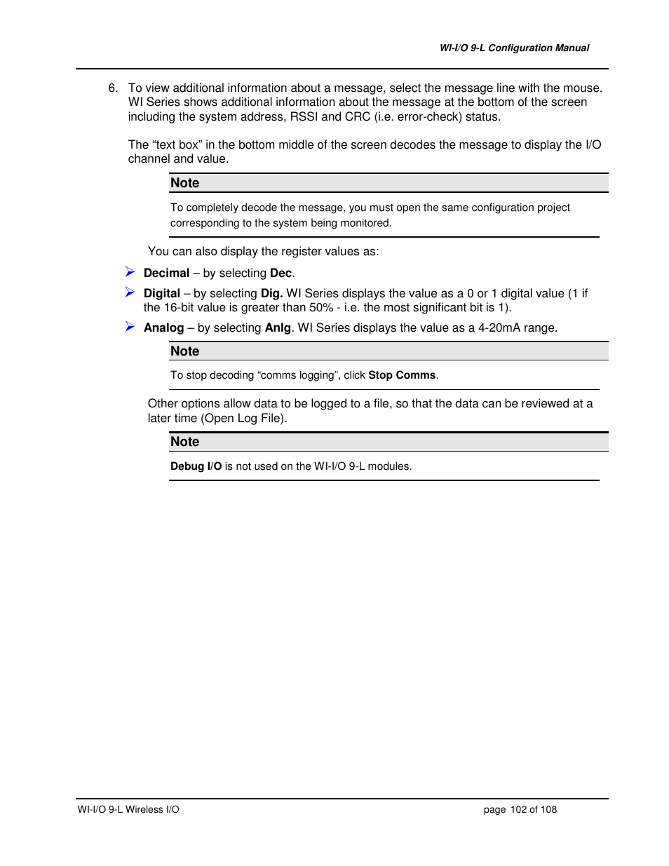 Weidmuller WI-I/O 9-L: Wireless I/O Transmitter / Receiver v1.3 User Manual | Page 102 / 108