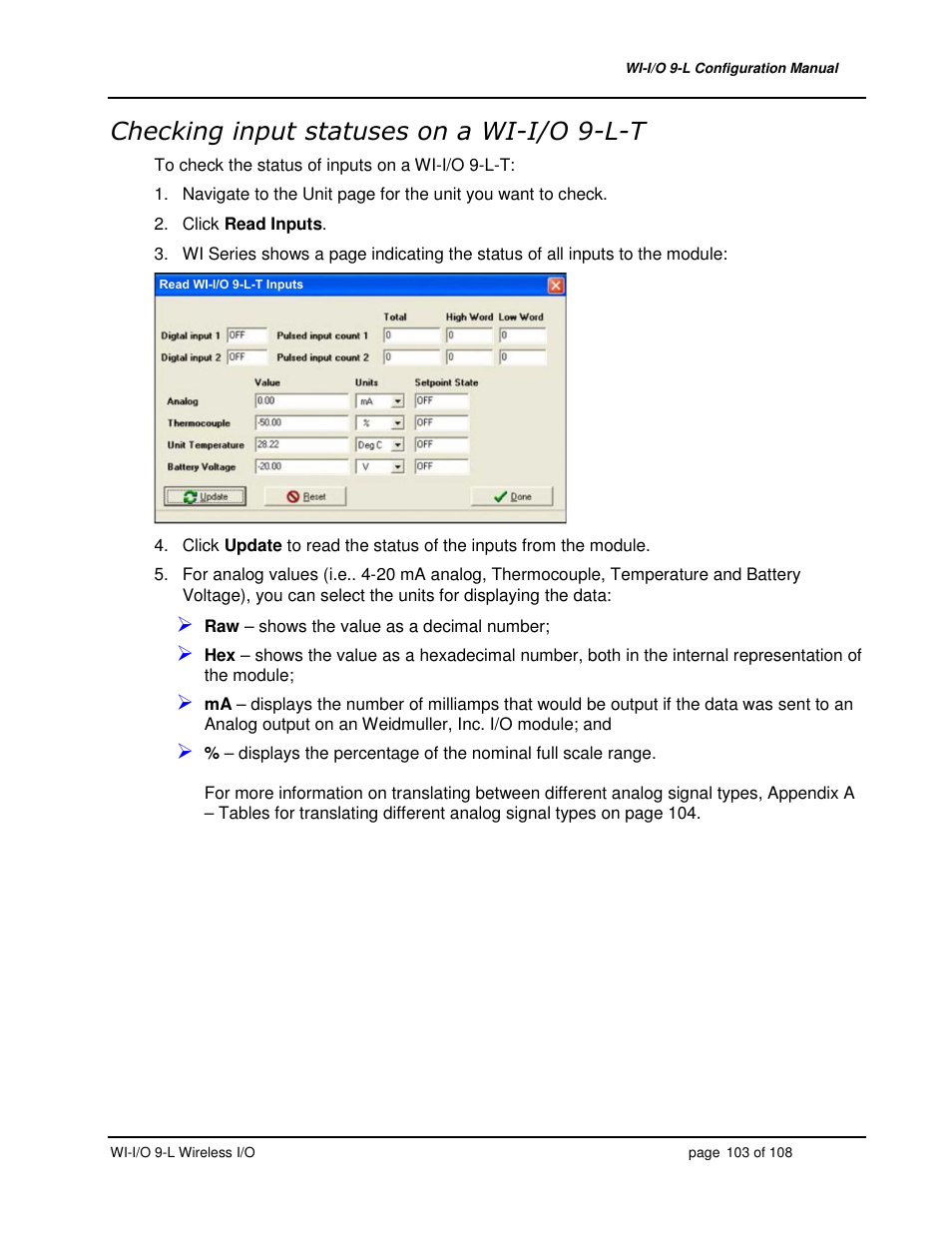 Weidmuller WI-I/O 9-L: Wireless I/O Transmitter / Receiver v1.3 User Manual | Page 103 / 108