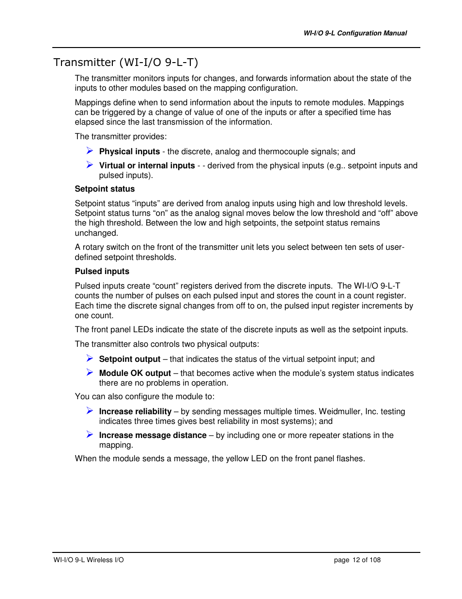 Weidmuller WI-I/O 9-L: Wireless I/O Transmitter / Receiver v1.3 User Manual | Page 12 / 108