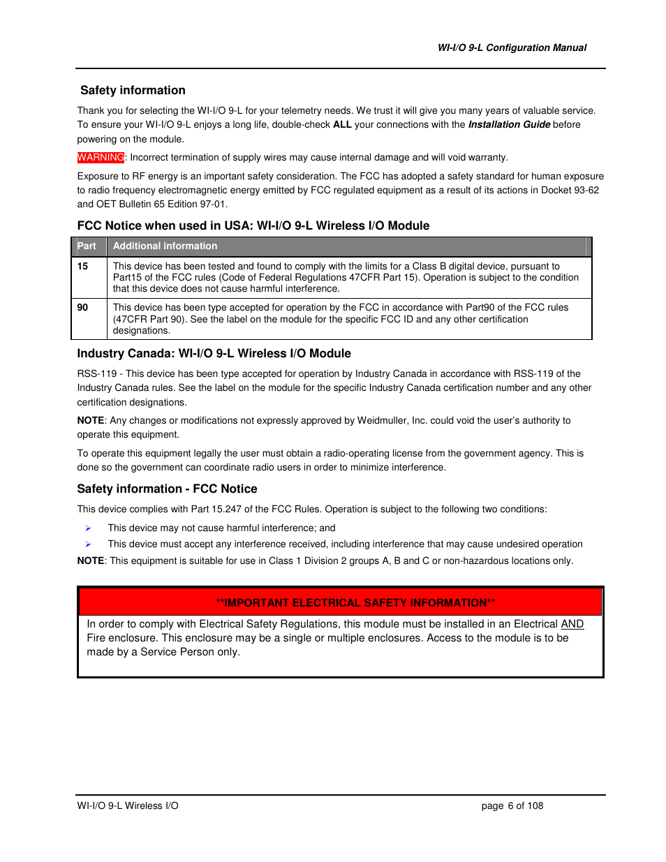 Weidmuller WI-I/O 9-L: Wireless I/O Transmitter / Receiver v1.3 User Manual | Page 6 / 108