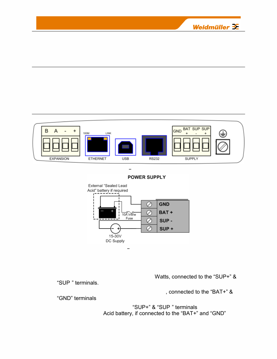 Chapter 2 - installation, 1 general, 2 power/supply | 1 requirements, Figure 2, Power connectors, Figure 3, Supply connections, Ead chapter 2, Installation”, w | Weidmuller WI-I/O-9-U2: Wireless Mesh I/O & Gateway User Manual V1.2.2 User Manual | Page 17 / 126