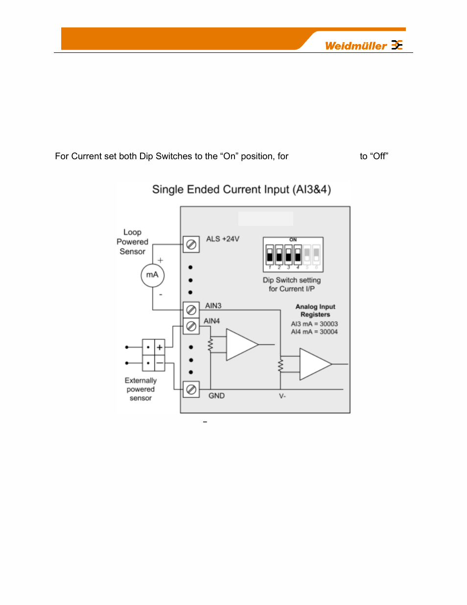 Single ended current inputs (ain 3 & 4 only), Figure 19, Single ended current inputs | Weidmuller WI-I/O-9-U2: Wireless Mesh I/O & Gateway User Manual V1.2.2 User Manual | Page 35 / 126