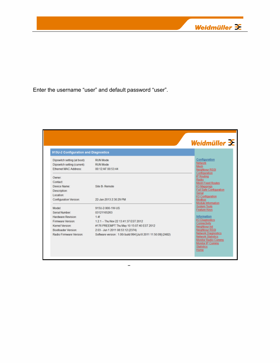 Figure 25, Main welcome screen | Weidmuller WI-I/O-9-U2: Wireless Mesh I/O & Gateway User Manual V1.2.2 User Manual | Page 48 / 126