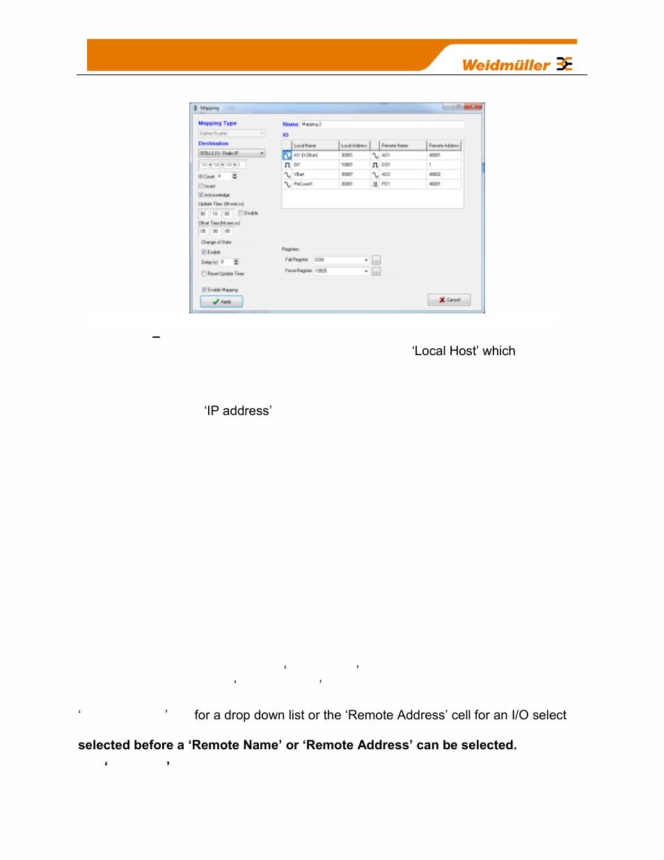 Mapping configuration parameters | Weidmuller WI-I/O-9-U2: Wireless Mesh I/O & Gateway User Manual V1.2.2 User Manual | Page 58 / 126