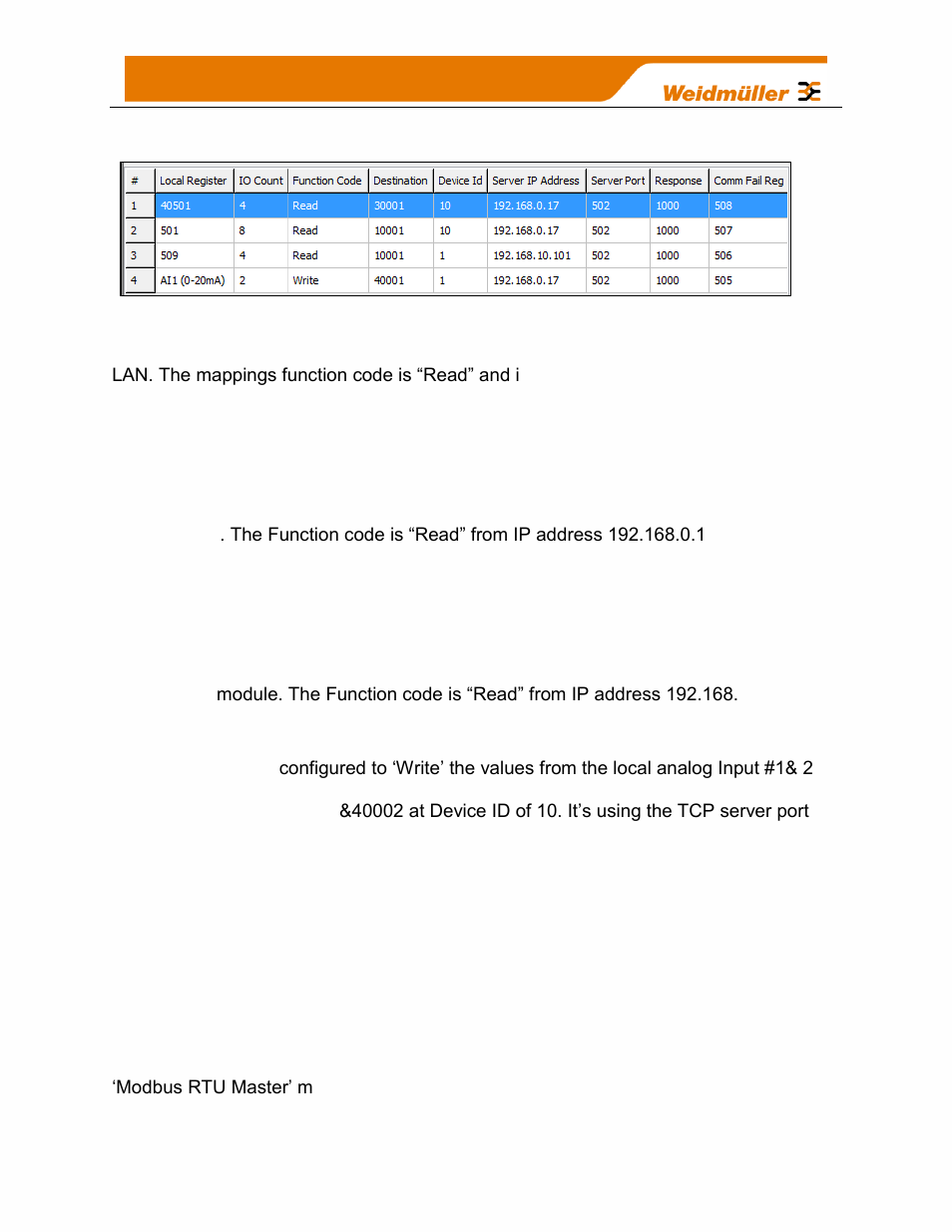 Modbus tcp mapping examples, Modbus rtu master, Figure 58 - modbus tcp mapping table | Weidmuller WI-I/O-9-U2: Wireless Mesh I/O & Gateway User Manual V1.2.2 User Manual | Page 75 / 126