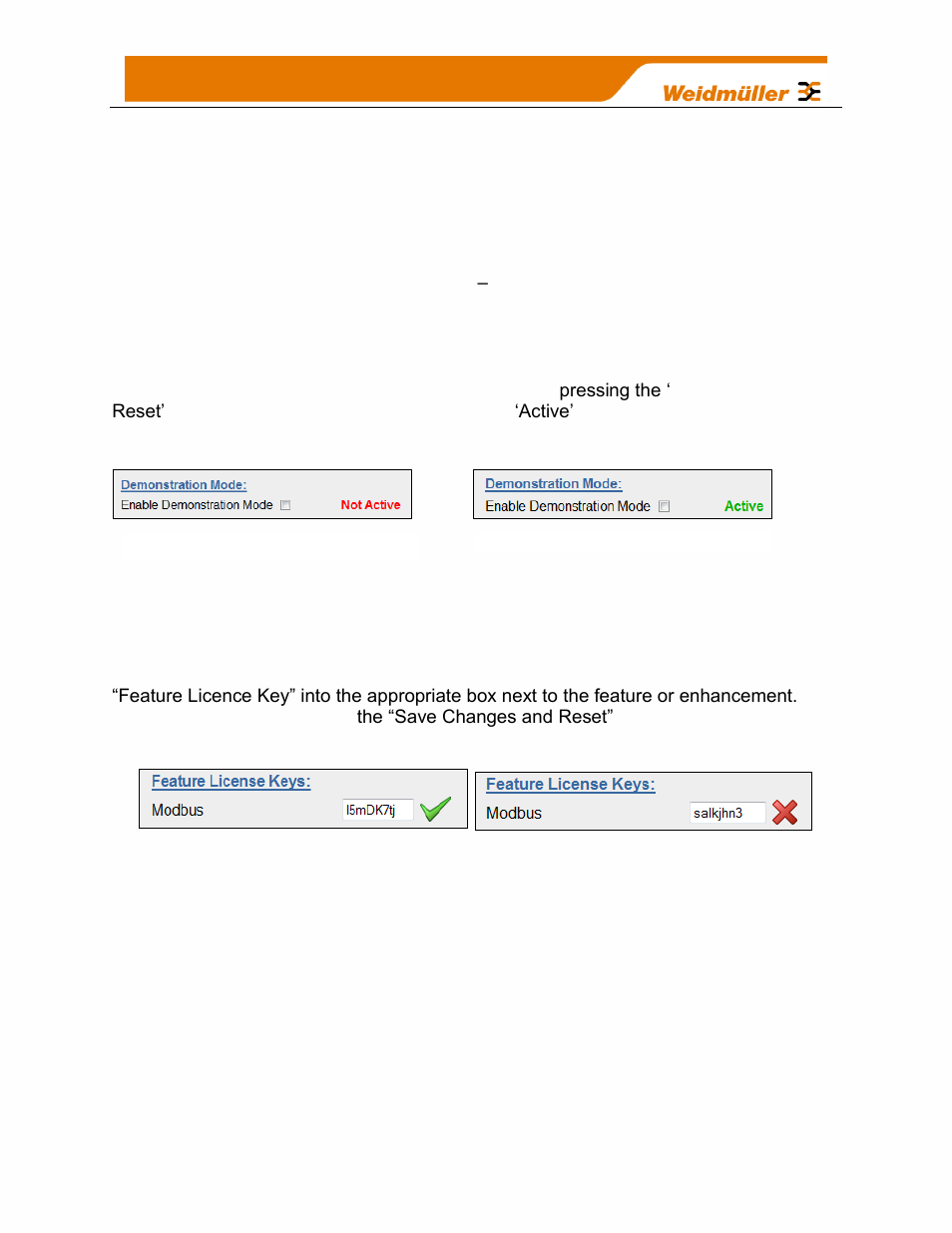 Demonstration mode, Feature licence keys, Figure 83 - feature license keys | 8 feature licence keys web page | Weidmuller WI-I/O-9-U2: Wireless Mesh I/O & Gateway User Manual V1.2.2 User Manual | Page 91 / 126
