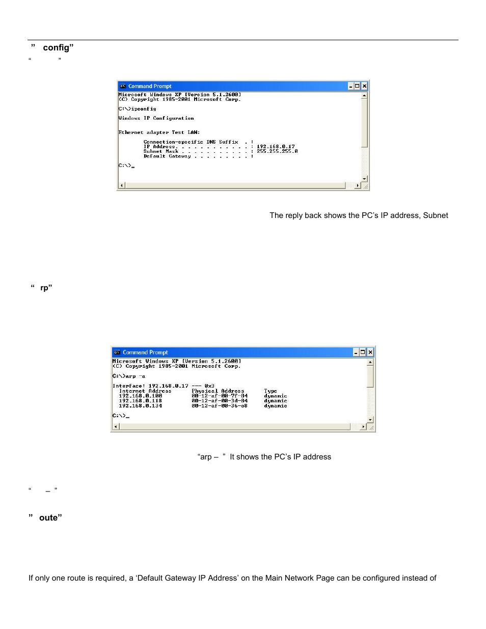 Ipconfig, Route | Weidmuller WI-MOD-945-E: 900Mhz Wireless Ethernet & Device Server v2.16 User Manual | Page 96 / 114