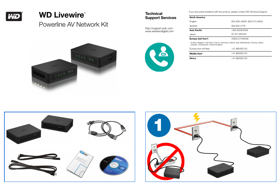 Western Digital WD Livewire Powerline AV Network Kit Quick Install Guide User Manual | 7 pages