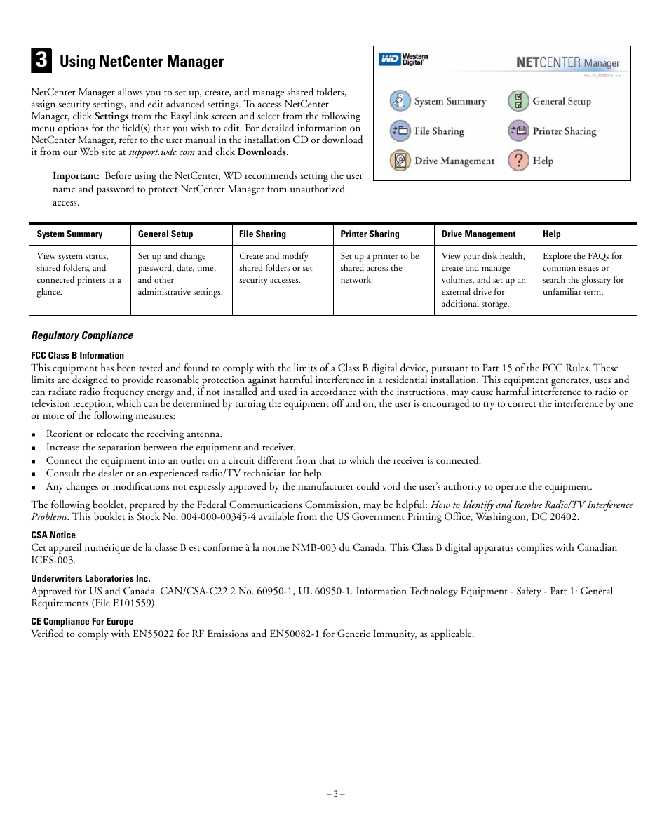 Using netcenter manager | Western Digital WD NetCenter Quick Install Guide User Manual | Page 3 / 4