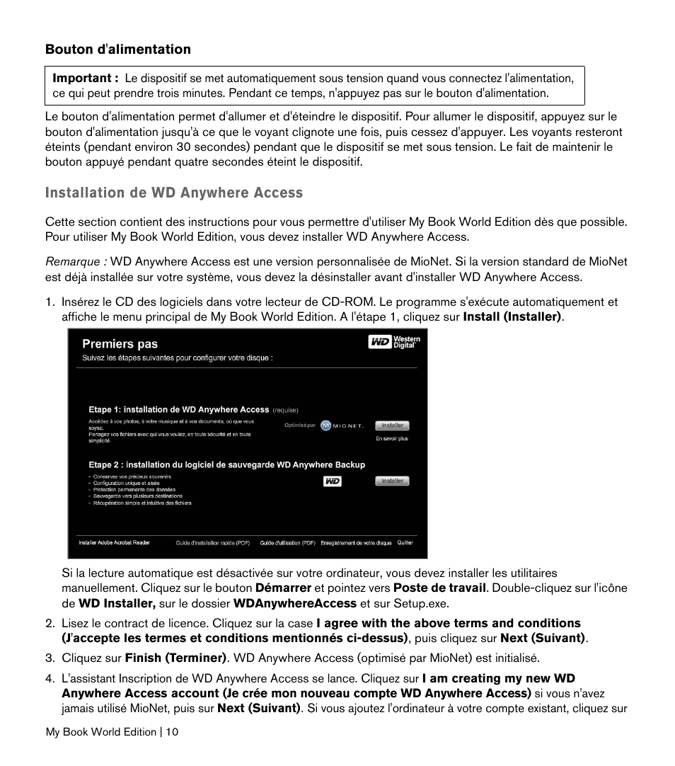Installation de wd anywhere access | Western Digital My Book World Edition II (blue rings) Quick Install Guide User Manual | Page 11 / 29