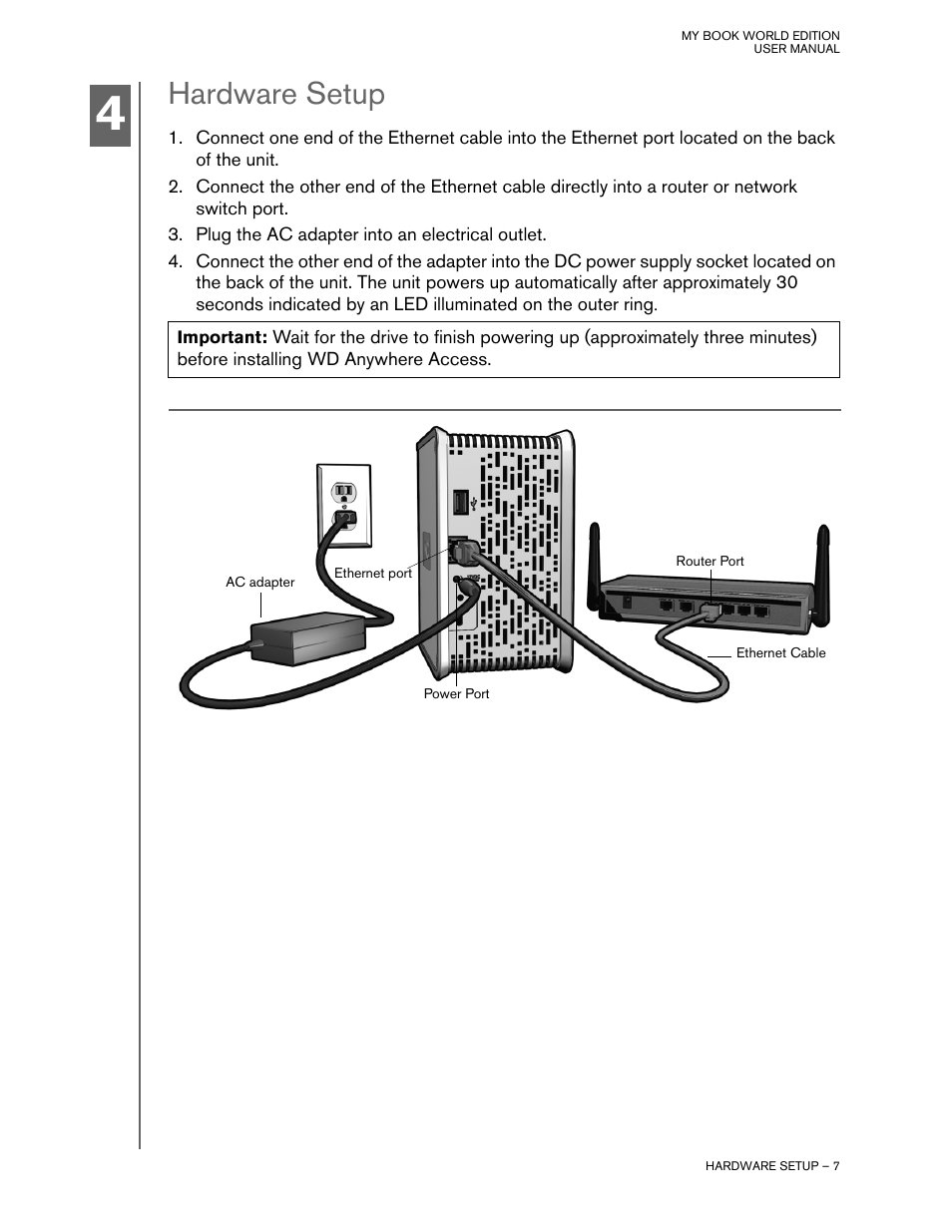 Hardware setup | Western Digital My Book World Edition II (blue rings) User Manual User Manual | Page 10 / 52