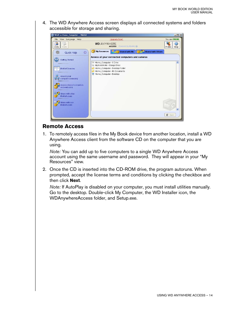 Remote access | Western Digital My Book World Edition II (blue rings) User Manual User Manual | Page 17 / 52
