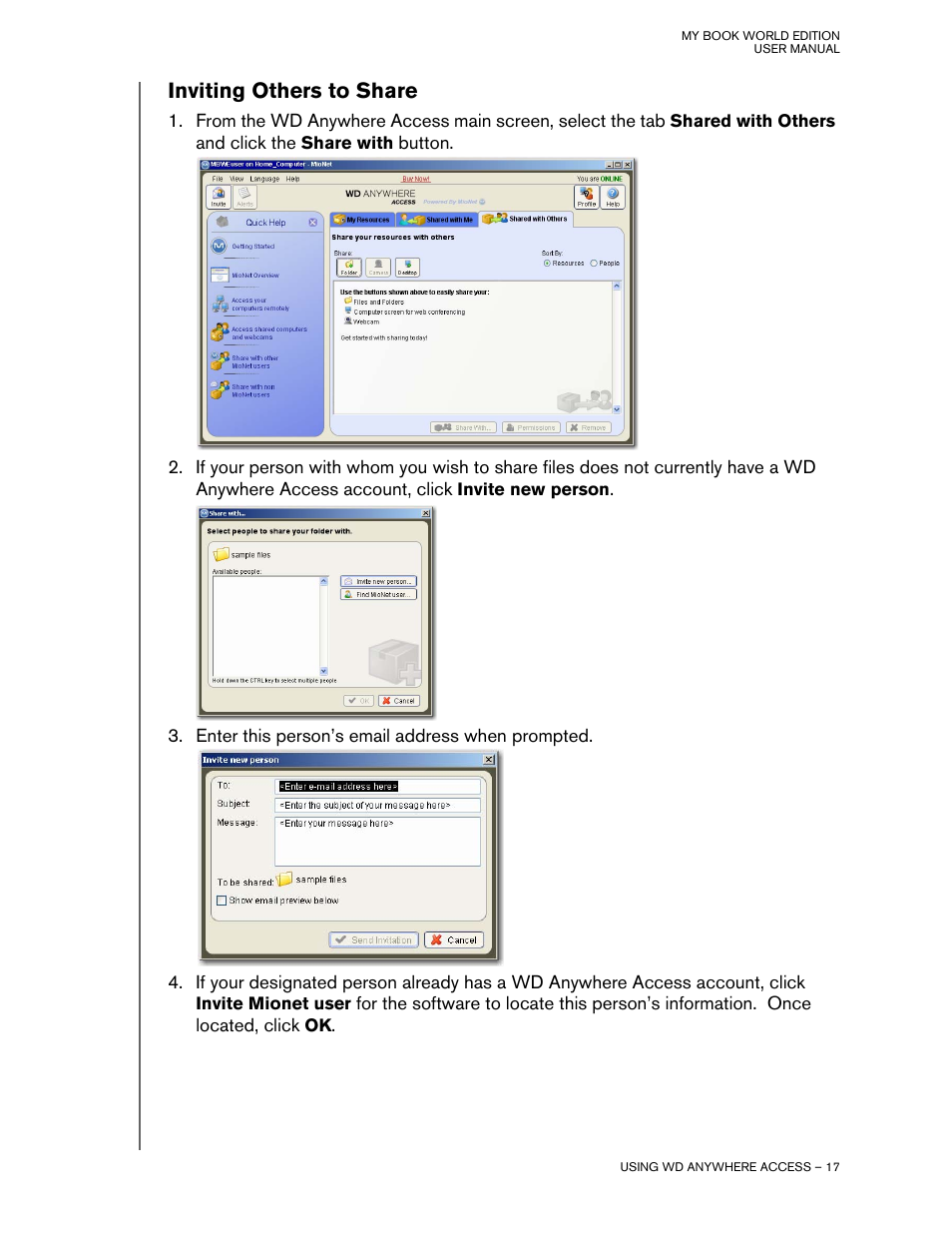 Inviting others to share | Western Digital My Book World Edition II (blue rings) User Manual User Manual | Page 20 / 52