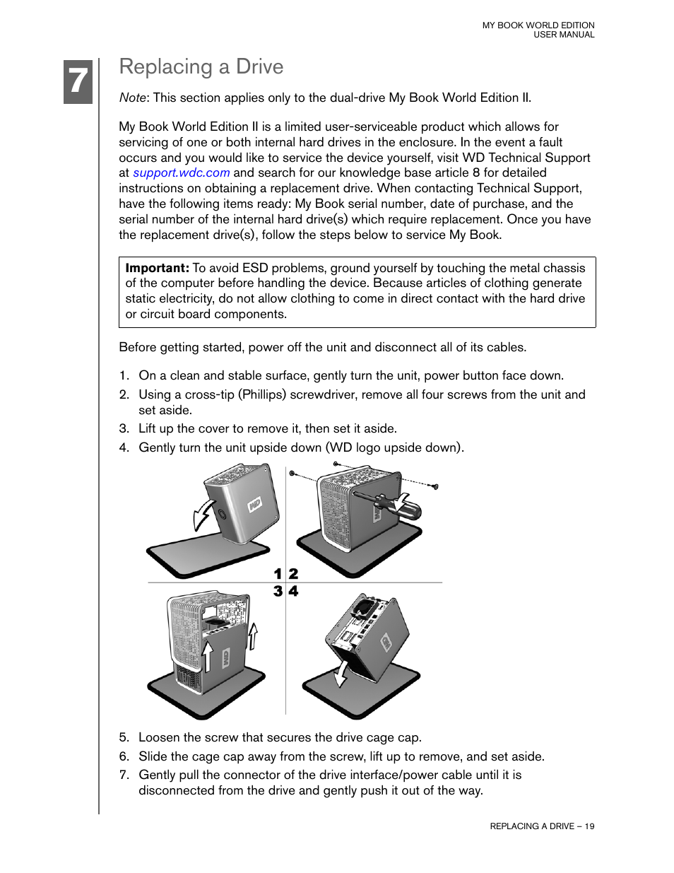 Replacing a drive | Western Digital My Book World Edition II (blue rings) User Manual User Manual | Page 22 / 52