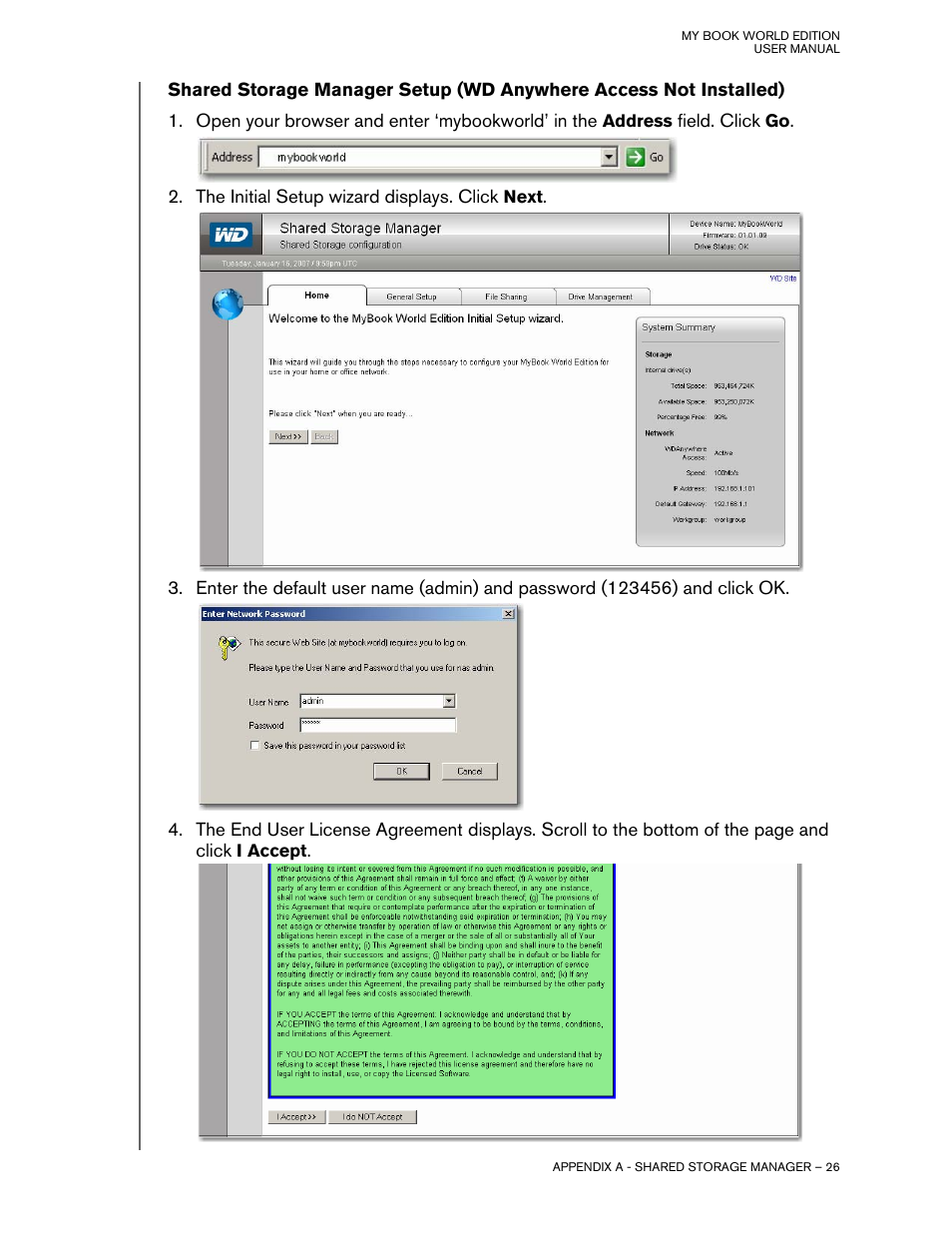 Shared storage manager setup | Western Digital My Book World Edition II (blue rings) User Manual User Manual | Page 29 / 52