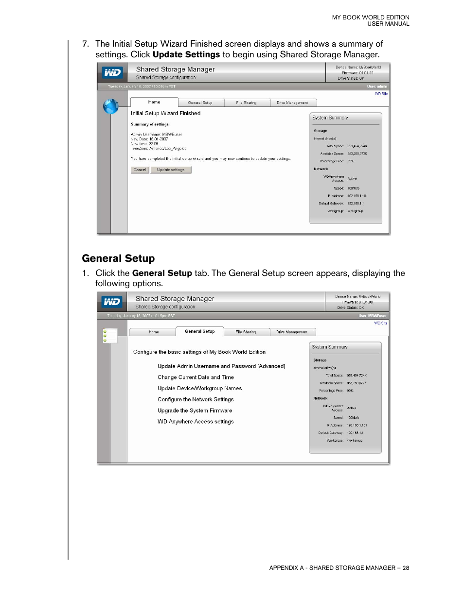 General setup | Western Digital My Book World Edition II (blue rings) User Manual User Manual | Page 31 / 52