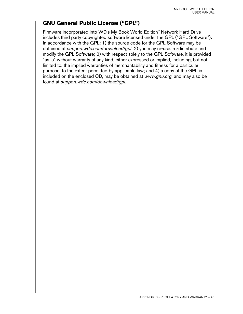 Gnu general public license (“gpl”) | Western Digital My Book World Edition II (blue rings) User Manual User Manual | Page 49 / 52