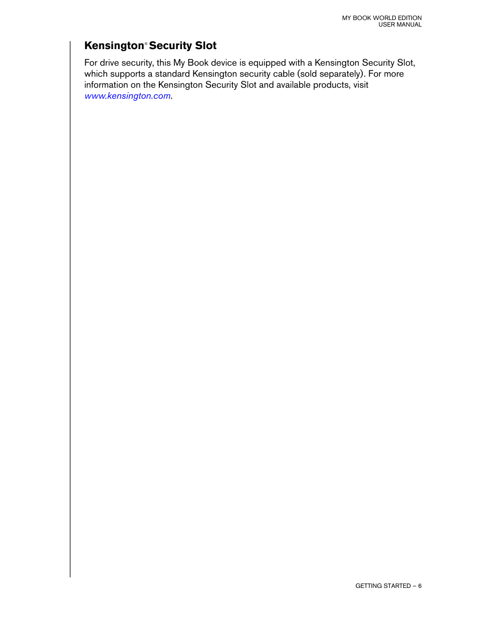 Kensington® security slot, Kensington, Security slot | Western Digital My Book World Edition II (blue rings) User Manual User Manual | Page 9 / 52