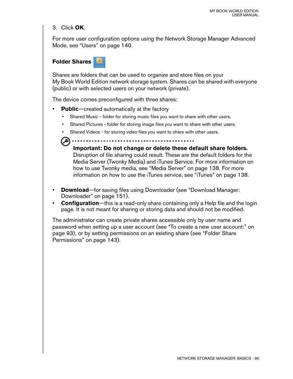 Folder shares | Western Digital My Book World Edition (white light) User Manual User Manual | Page 101 / 198