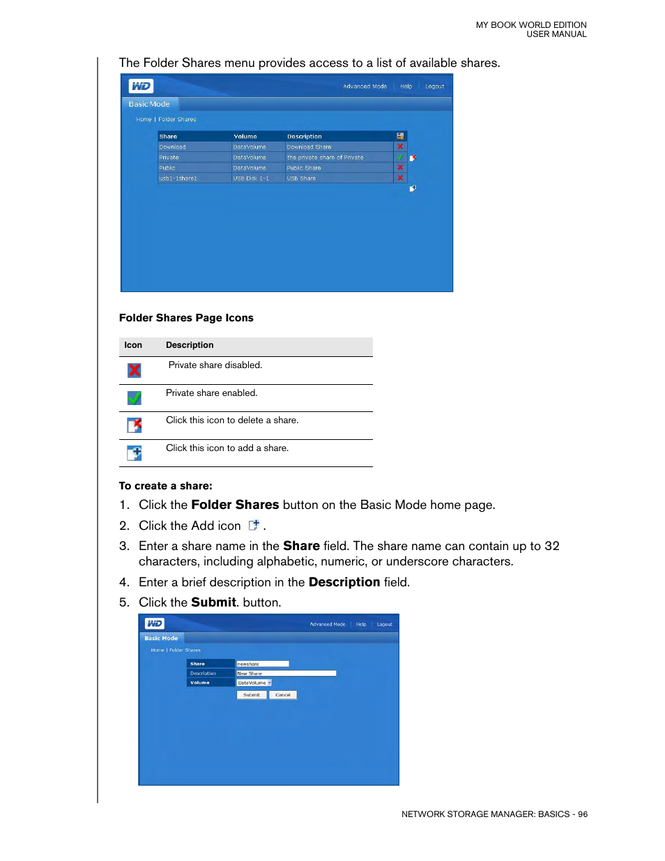 To create a share | Western Digital My Book World Edition (white light) User Manual User Manual | Page 102 / 198
