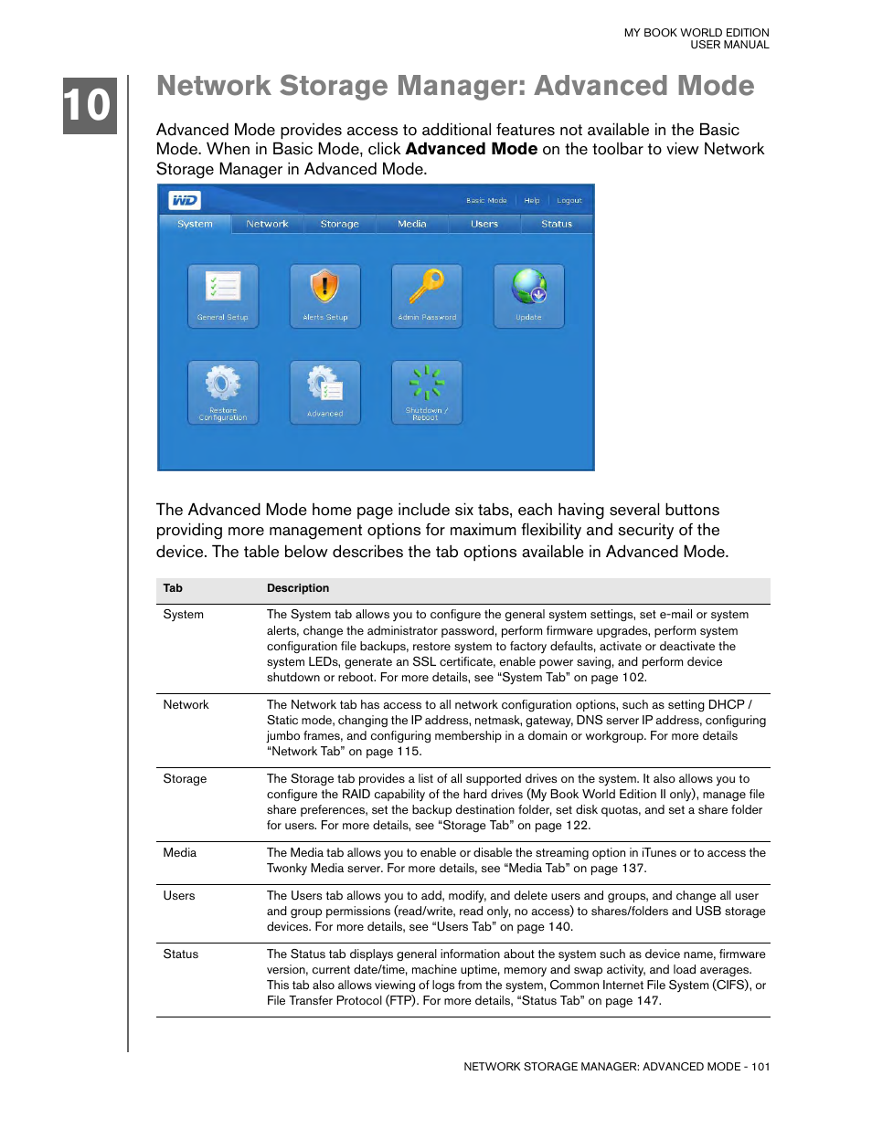 Network storage manager: advanced mode | Western Digital My Book World Edition (white light) User Manual User Manual | Page 107 / 198
