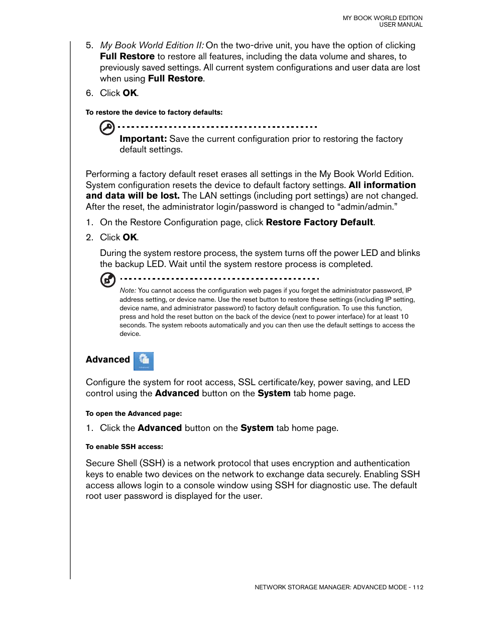 Advanced | Western Digital My Book World Edition (white light) User Manual User Manual | Page 118 / 198