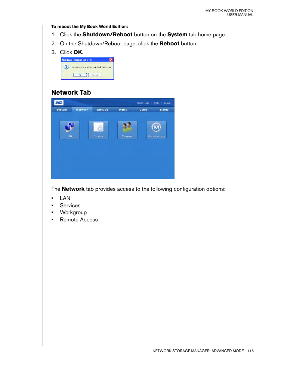 Network tab | Western Digital My Book World Edition (white light) User Manual User Manual | Page 121 / 198