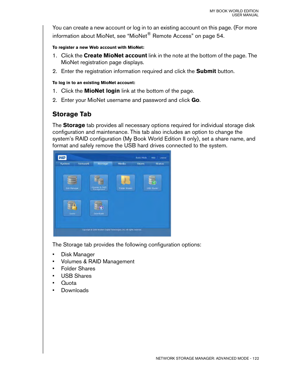 Storage tab | Western Digital My Book World Edition (white light) User Manual User Manual | Page 128 / 198