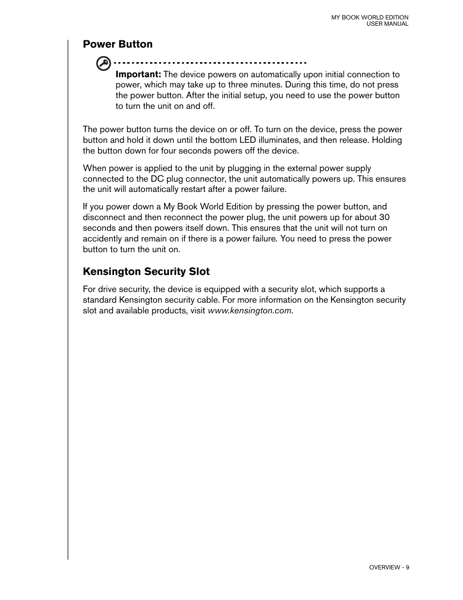 Power button, Kensington security slot | Western Digital My Book World Edition (white light) User Manual User Manual | Page 15 / 198