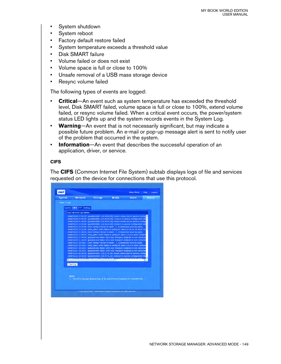 Cifs | Western Digital My Book World Edition (white light) User Manual User Manual | Page 155 / 198