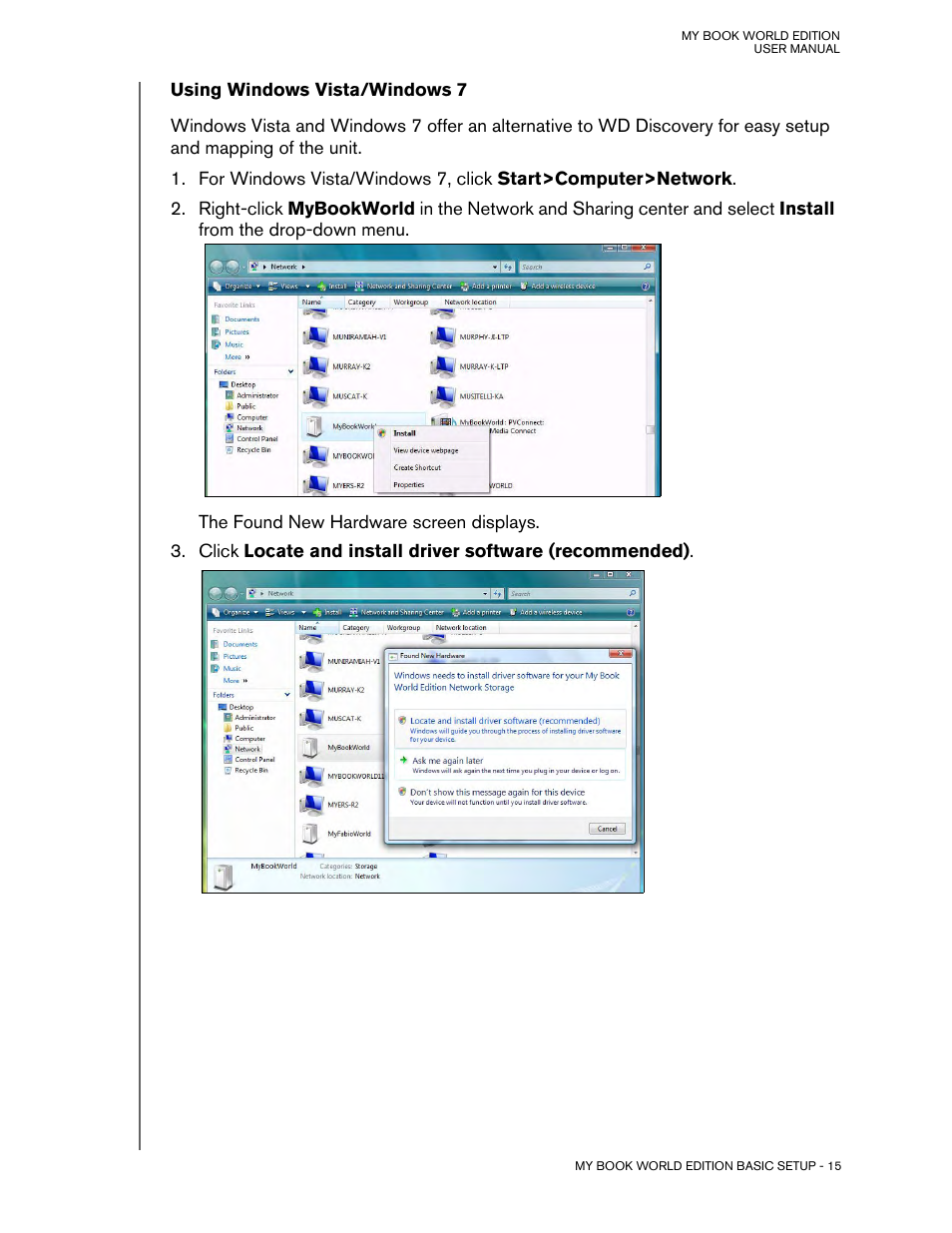 Using windows vista/windows 7 | Western Digital My Book World Edition (white light) User Manual User Manual | Page 21 / 198