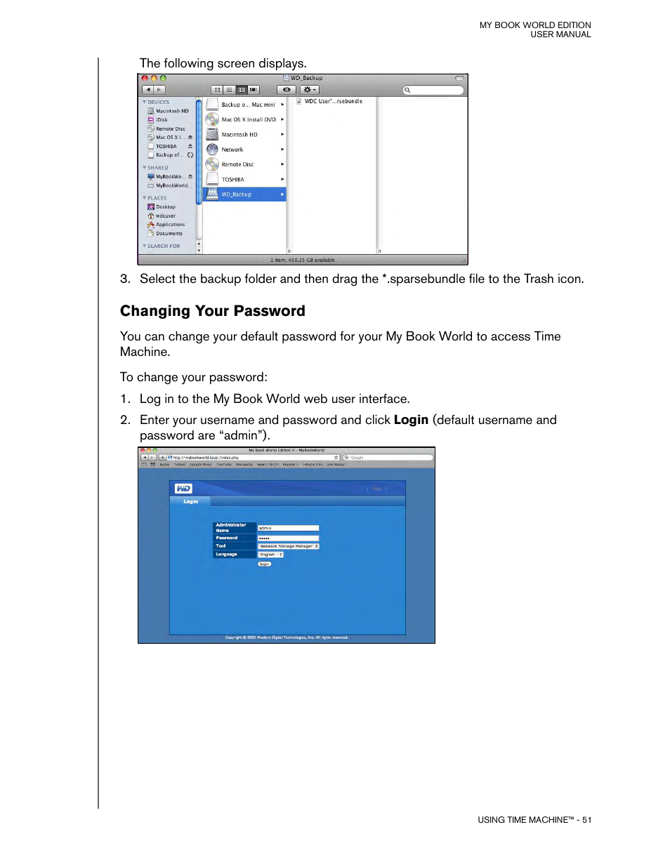Changing your password | Western Digital My Book World Edition (white light) User Manual User Manual | Page 57 / 198