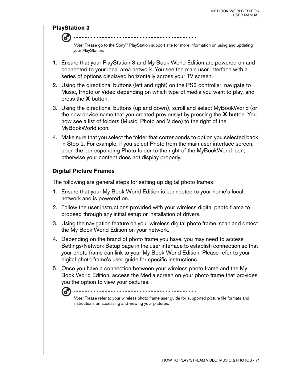 Playstation 3, Digital picture frames | Western Digital My Book World Edition (white light) User Manual User Manual | Page 77 / 198
