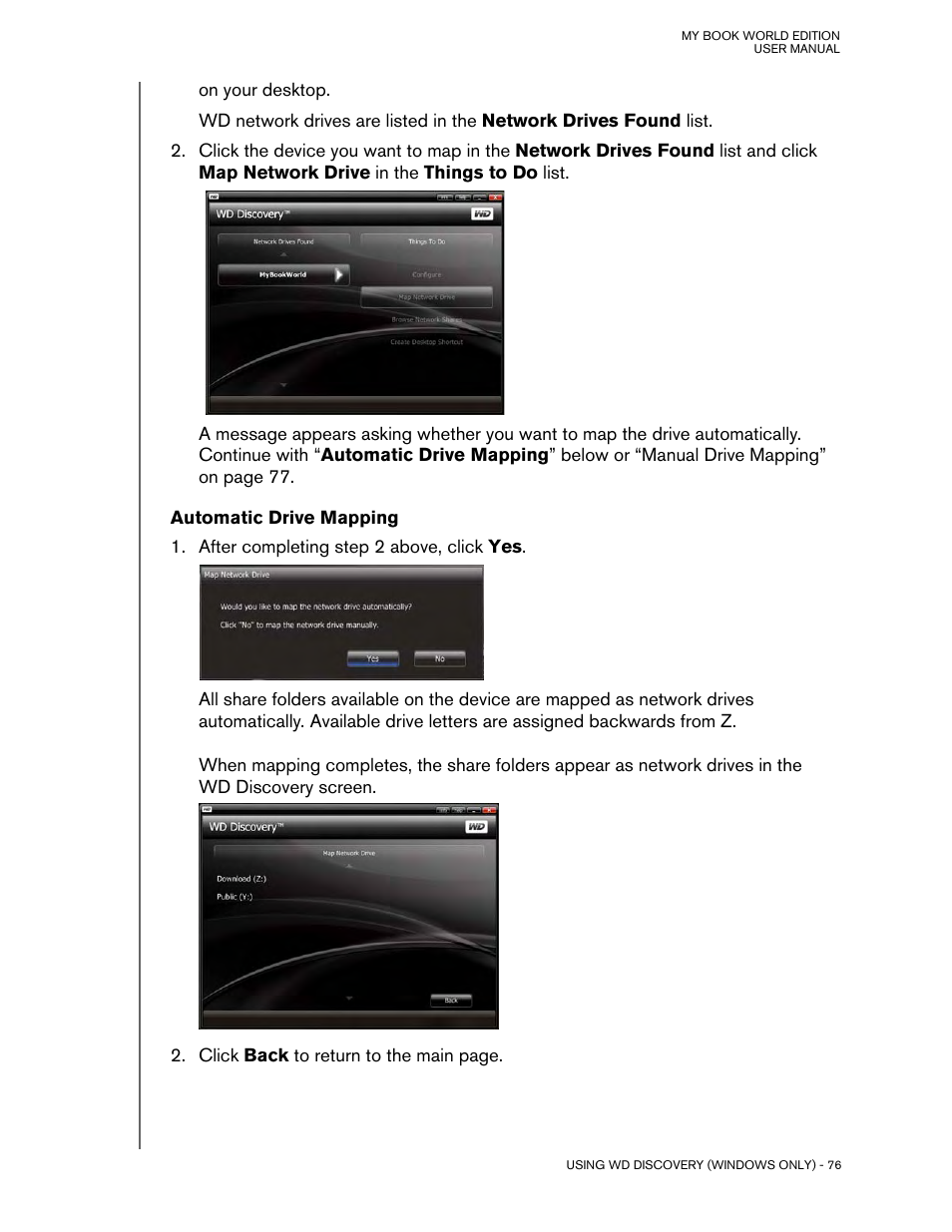 Automatic drive mapping | Western Digital My Book World Edition (white light) User Manual User Manual | Page 82 / 198