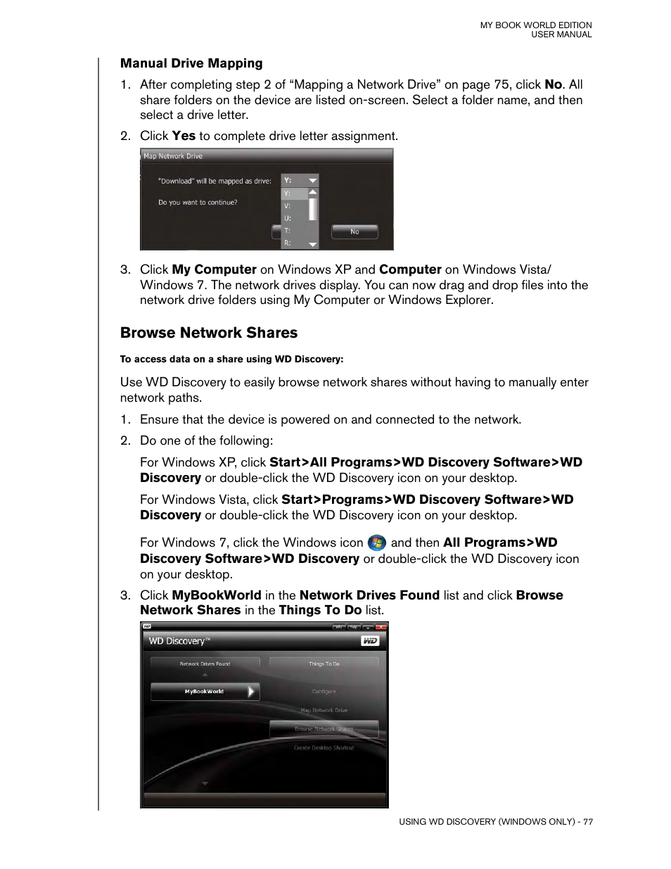 Manual drive mapping, Browse network shares | Western Digital My Book World Edition (white light) User Manual User Manual | Page 83 / 198
