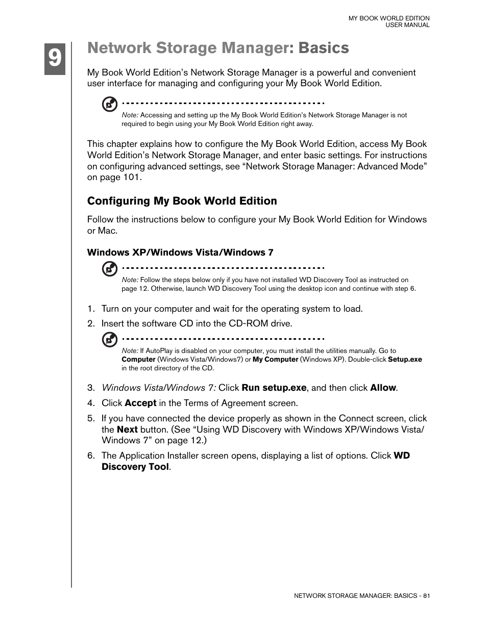 Network storage manager: basics, Configuring my book world edition, Windows xp/windows vista/windows 7 | Network storage manager : basics | Western Digital My Book World Edition (white light) User Manual User Manual | Page 87 / 198