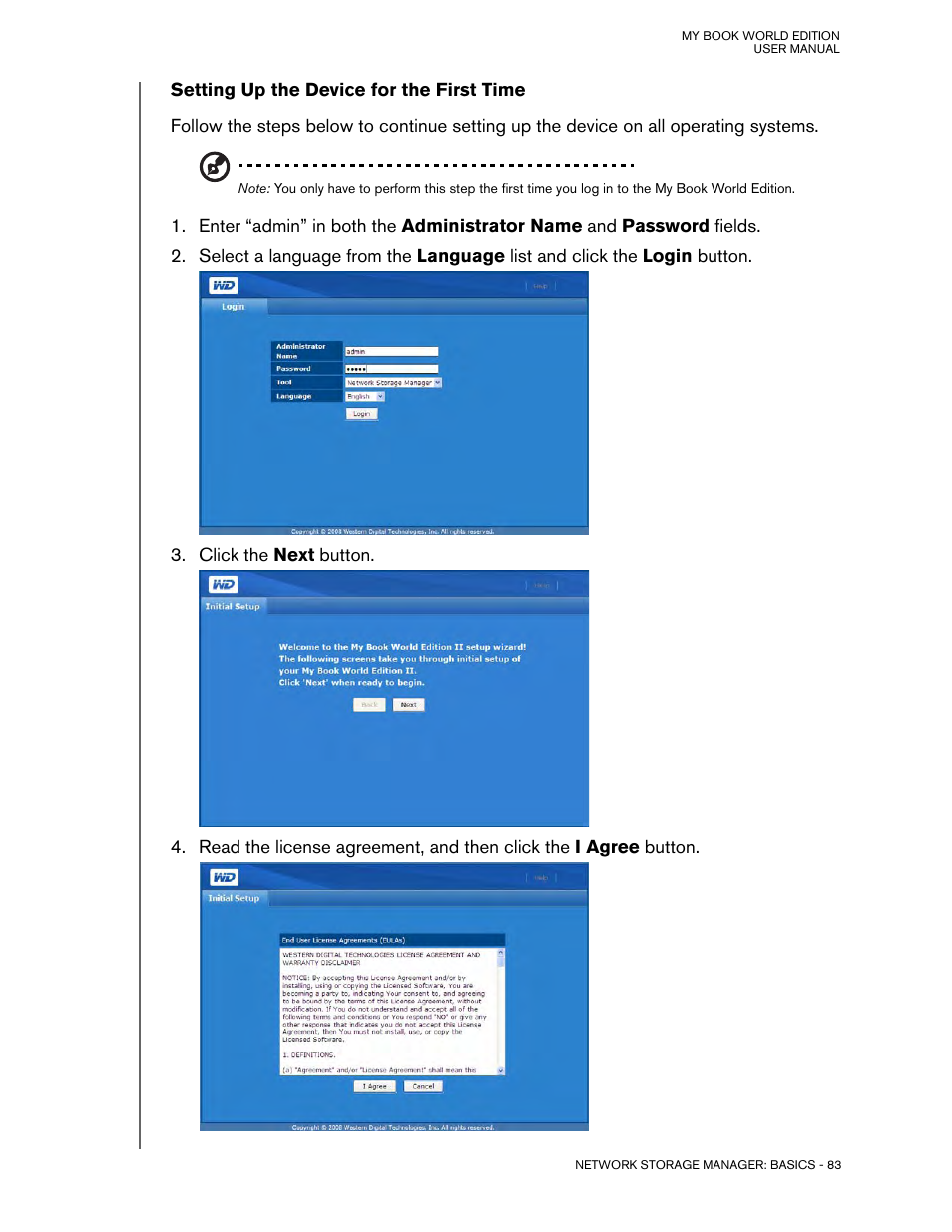 Setting up the device for the first time | Western Digital My Book World Edition (white light) User Manual User Manual | Page 89 / 198