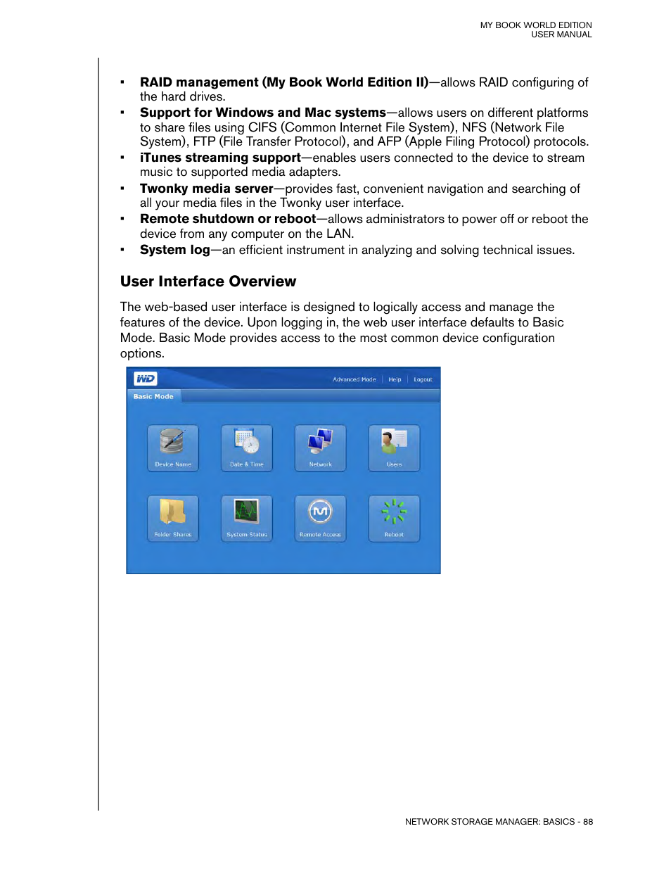 User interface overview | Western Digital My Book World Edition (white light) User Manual User Manual | Page 94 / 198