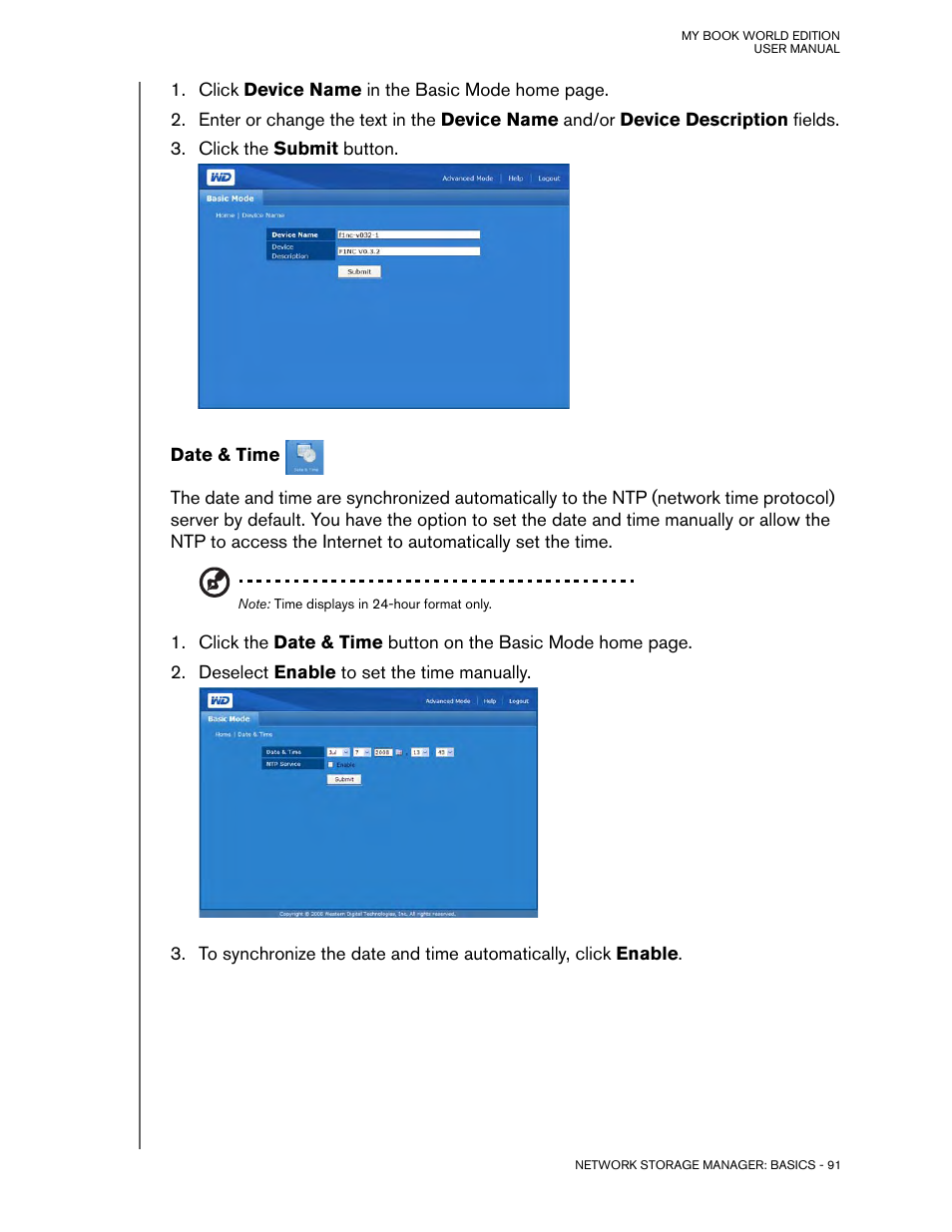 Date & time | Western Digital My Book World Edition (white light) User Manual User Manual | Page 97 / 198