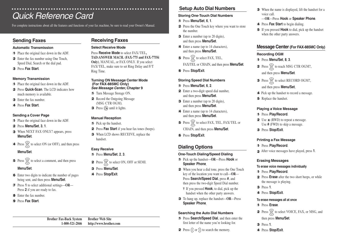 Quick reference card | Brother LF1748001 User Manual | Page 2 / 2