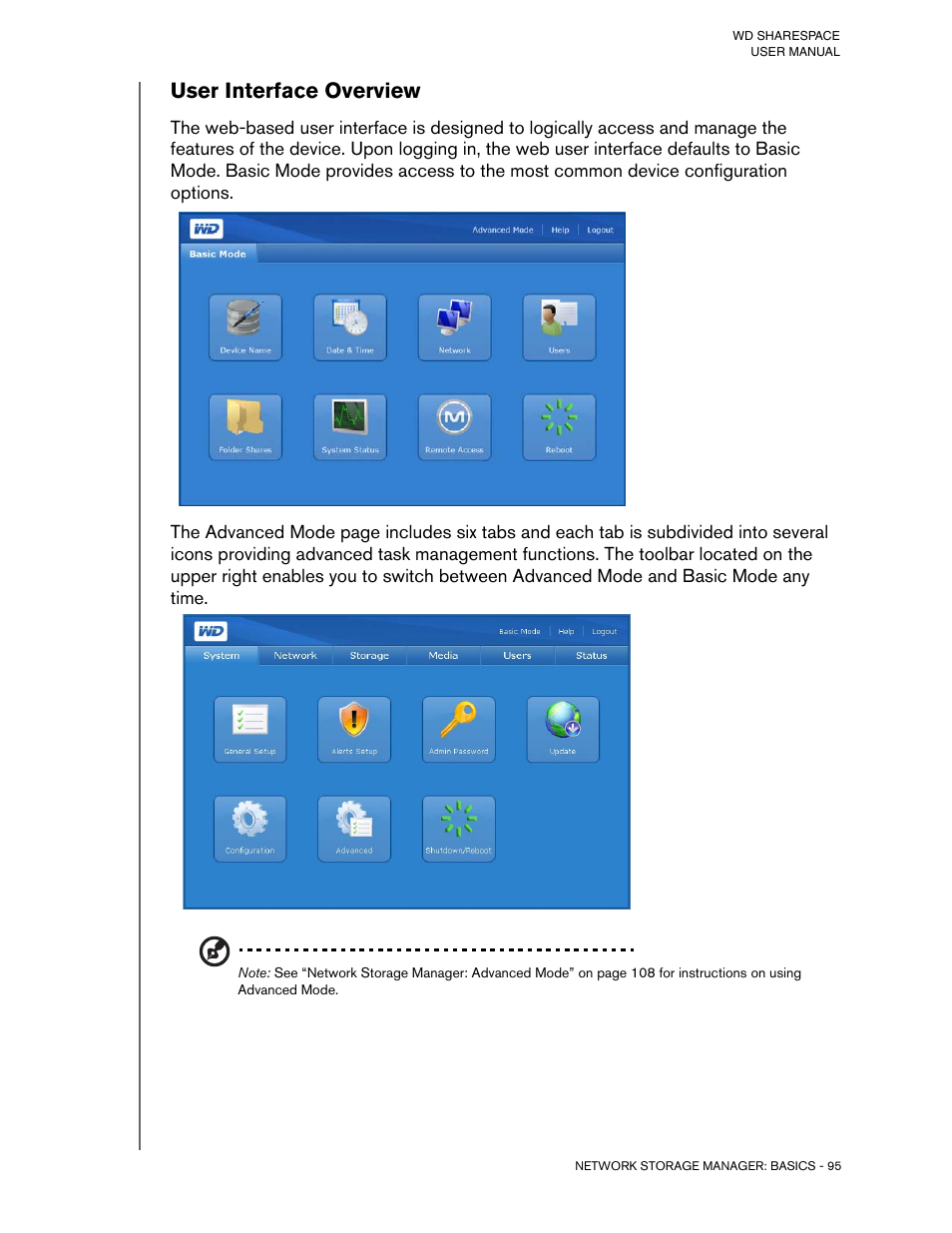 User interface overview | Western Digital WD ShareSpace User Manual User Manual | Page 100 / 207