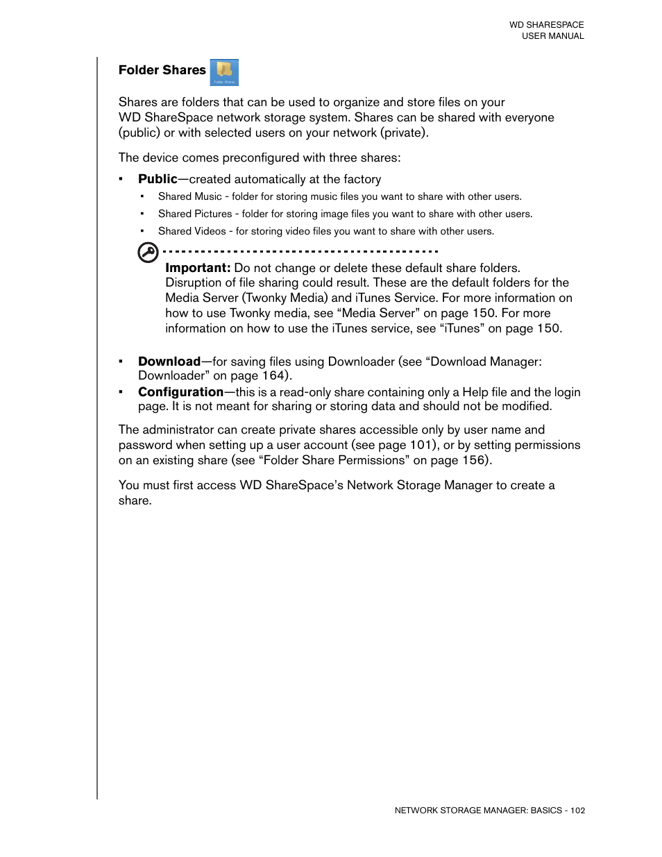 Folder shares | Western Digital WD ShareSpace User Manual User Manual | Page 107 / 207