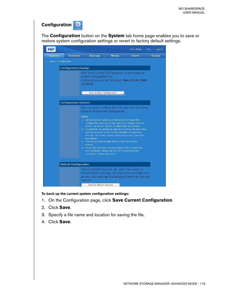 Configuration, Click save | Western Digital WD ShareSpace User Manual User Manual | Page 123 / 207