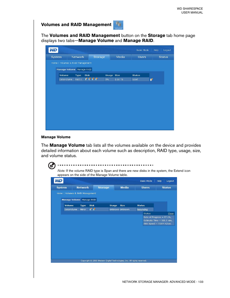 Volumes and raid management | Western Digital WD ShareSpace User Manual User Manual | Page 138 / 207