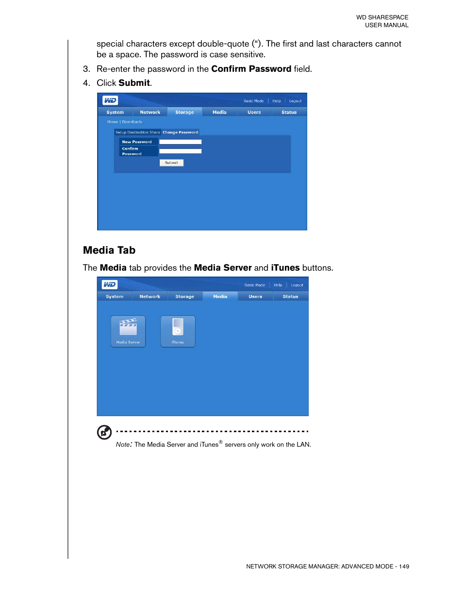 Click submit, Media tab | Western Digital WD ShareSpace User Manual User Manual | Page 154 / 207