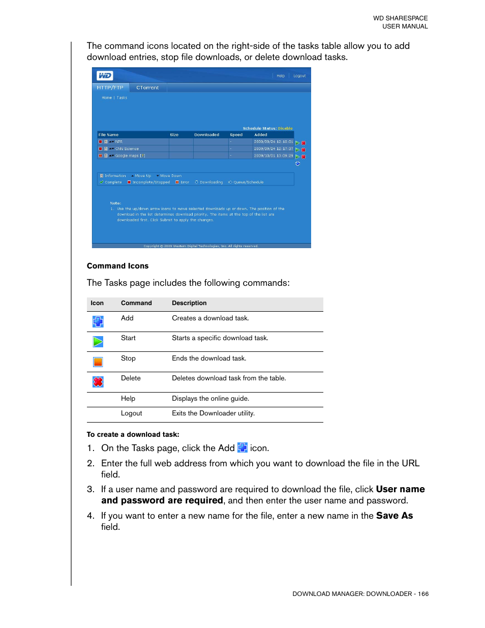 To create a download task | Western Digital WD ShareSpace User Manual User Manual | Page 171 / 207