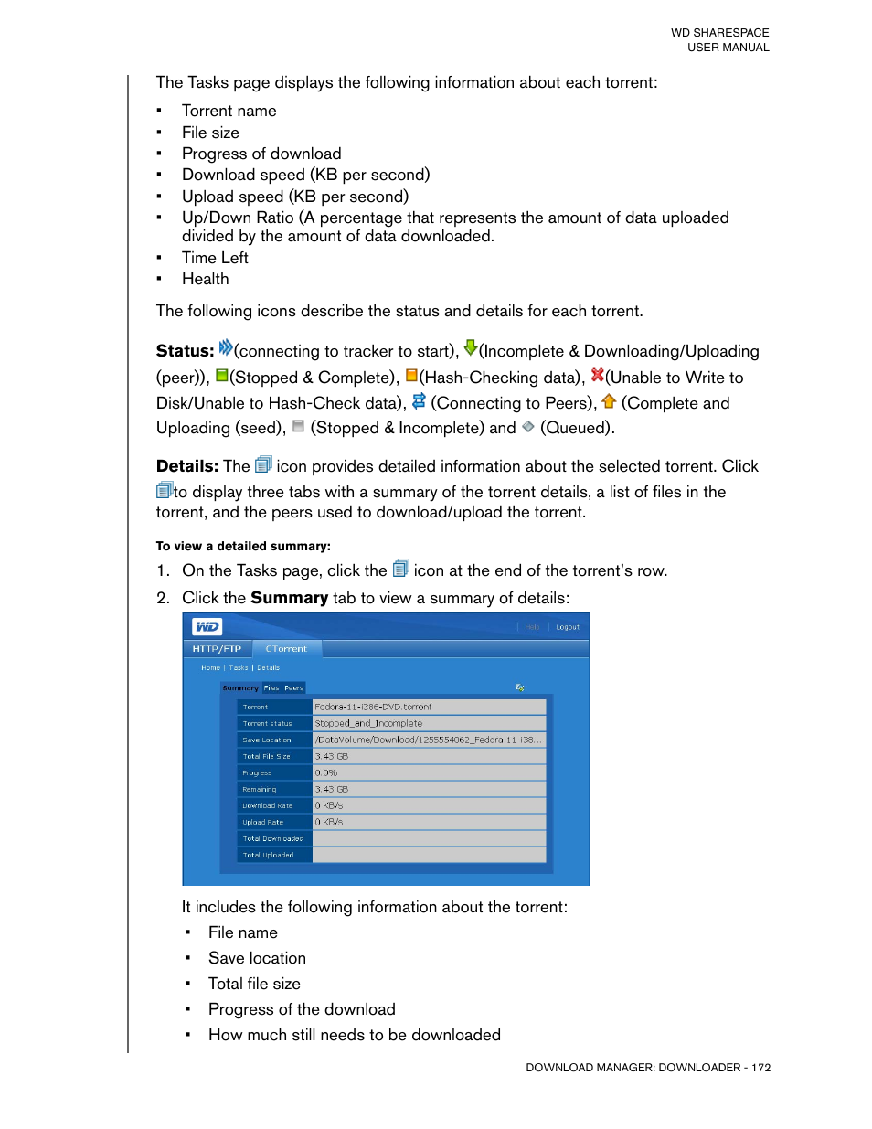 To view a detailed summary, Click the summary tab to view a summary of details | Western Digital WD ShareSpace User Manual User Manual | Page 177 / 207