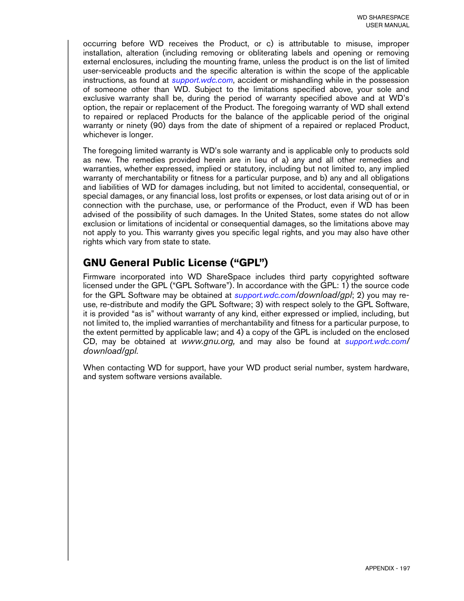 Gnu general public license (“gpl”) | Western Digital WD ShareSpace User Manual User Manual | Page 202 / 207
